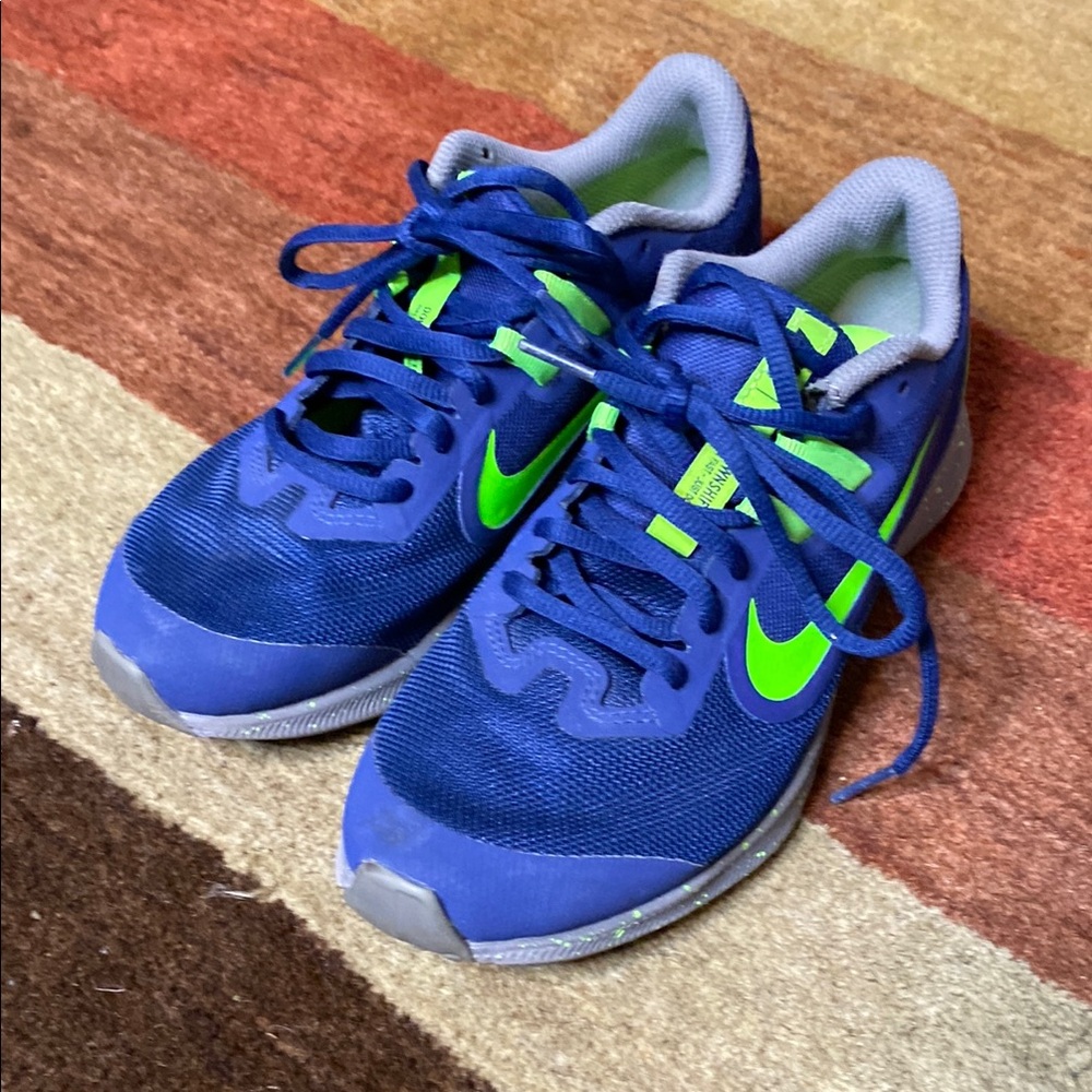 Nike Blue and Green Sneakers with Neon Swoosh
